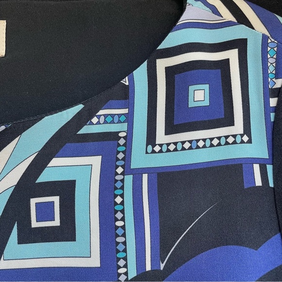 EMILIO PUCCI 100% SILK GEOMETRIC ABSTRACT PRINT LONG SLEEVE SHIFT DRESS SZ 40 - Picture 7 of 8
